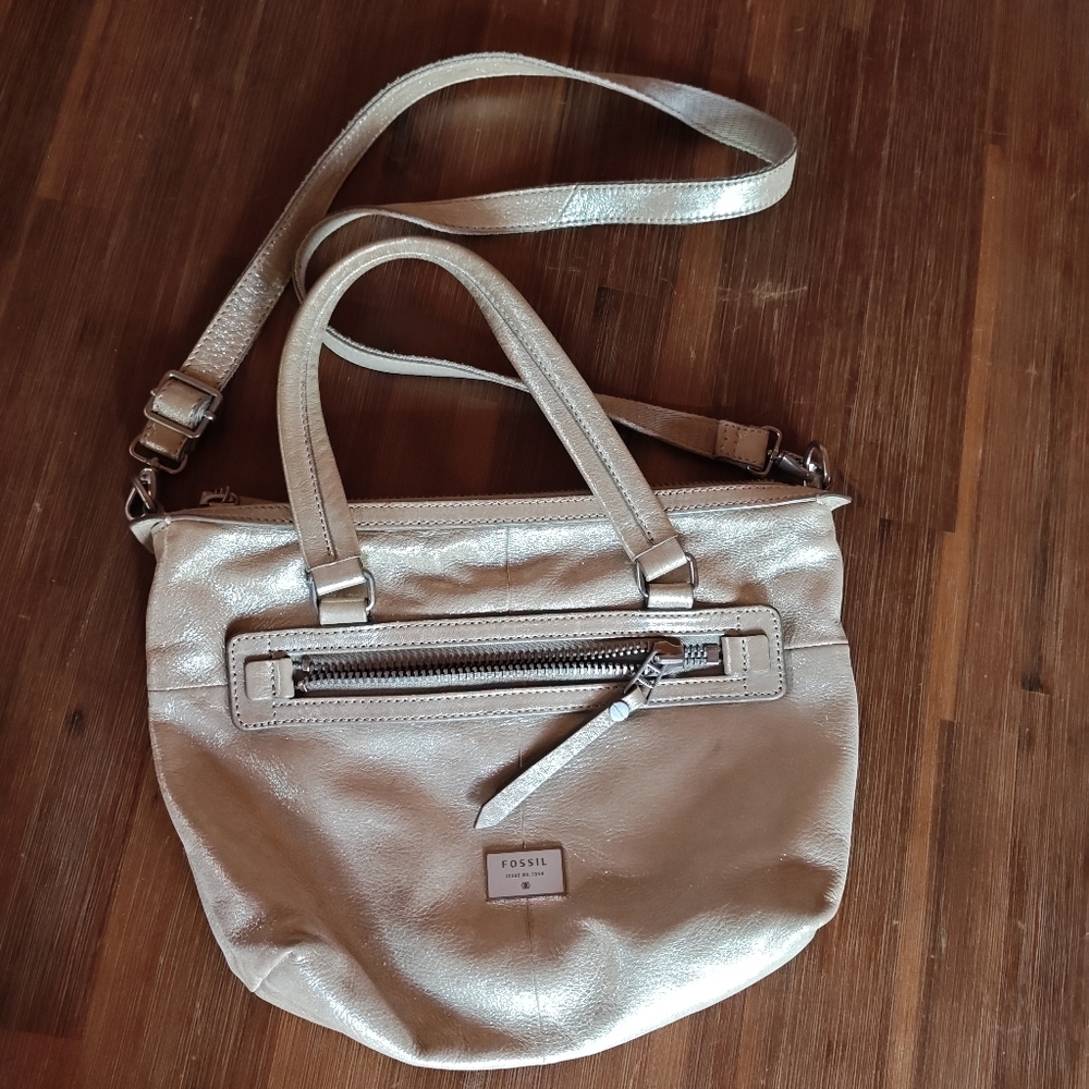 Fossil Vintage Dawson Tan Crossbody Metallic Pebbled Leather Shoulder‎ Bag Purse